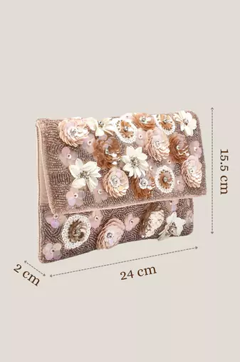 Petal Posh Pink, Champagne & Ivory Floral Embellished Satin Sling Bag