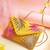 Anekaant Beaded Botanica Sunshine Yellow, Fushcia and Gold Palm Leaf Embroidered Satin Sling Bag