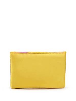 Beaded Botanica Sunshine Yellow, Fushcia and Gold Palm Leaf Embroidered Satin Sling Bag 5
