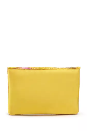 Beaded Botanica Sunshine Yellow, Fushcia and Gold Palm Leaf Embroidered Satin Sling Bag