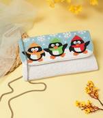 Beaded Muse Aqua Blue, White & Multi Quirky Beaded Canvas Sling Bag