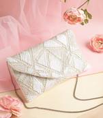 Mod Stitch Ivory & White Geometric Sequined Canvas Sling Bag