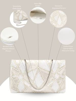 Mod Stitch Ivory & White Geometric Sequined Canvas Sling Bag 3