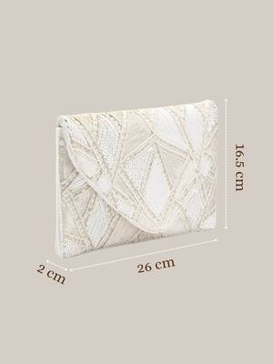 Mod Stitch Ivory & White Geometric Sequined Canvas Sling Bag 4