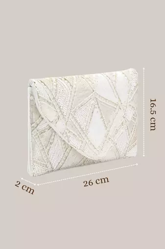 Mod Stitch Ivory & White Geometric Sequined Canvas Sling Bag