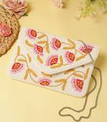 Beaded Botanica Ivory & Multi Floral Vine Beaded Canvas Sling Bag