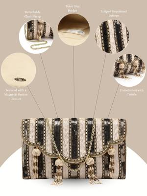  Tassel Tales Champagne & Antique Gold Sequined Faux Silk Sling Bag 3