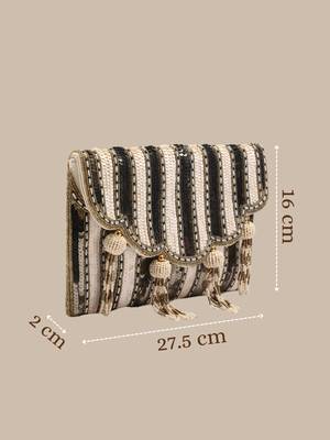  Tassel Tales Champagne & Antique Gold Sequined Faux Silk Sling Bag 4