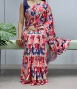 multicolor  all over printed silk blend crape saree with unstitched blouse