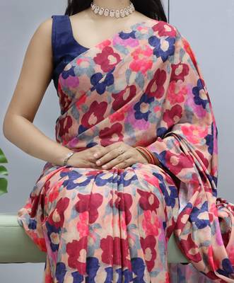 multicolor  all over printed silk blend crape saree with unstitched blouse 2