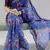 Indigo color all over  printed with  silver zari border linen saree with unstitched blouse