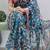 Rama color all over  printed with  silver zari border linen saree with unstitched blouse