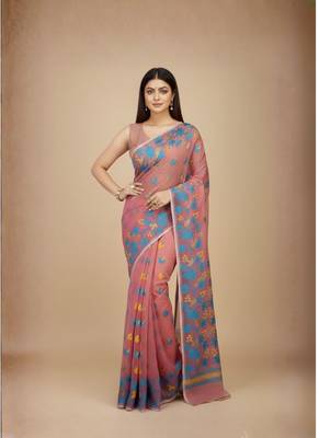 Women'S Cotton Silk Angur Dhakai Allover Soft Jamdani Sarees (Pink) Without Blouse 1