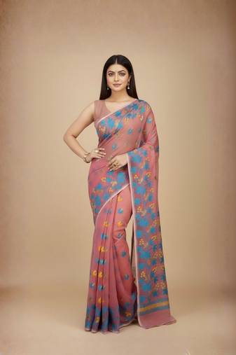 Women'S Cotton Silk Angur Dhakai Allover Soft Jamdani Sarees (Pink) Without Blouse