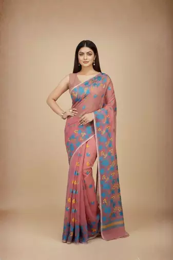 Women'S Cotton Silk Angur Dhakai Allover Soft Jamdani Sarees (Pink) Without Blouse