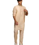 Men peach yellow cotton linen 3-piece set - premium digital print contrast summer wear