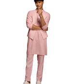 Men peach cotton linen 3-piece nehru set - premium digital print summer casual wear