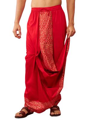 Mens red viscose dhoti traditional border print - navratri ethnic wear 1