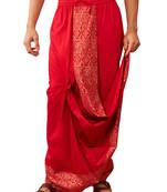 Mens red viscose dhoti traditional border print - navratri ethnic wear
