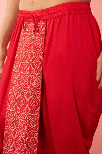 Mens red viscose dhoti traditional border print - navratri ethnic wear