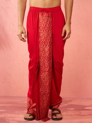 Mens red viscose dhoti traditional border print - navratri ethnic wear 4