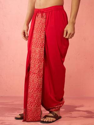 Mens red viscose dhoti traditional border print - navratri ethnic wear 5