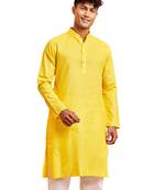 Men yellow cotton kurta - wedding casual summer wear long kurta with button closure