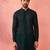 Men bottle green georgette mid kurta - premium honey comb embroidery party wear