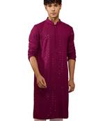Wine sequin embroidered long kurta - rayon shifli work festive wear