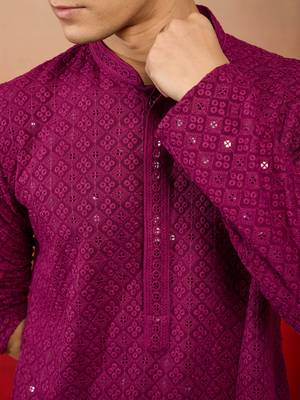 Wine sequin embroidered long kurta - rayon shifli work festive wear 3