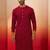 Men red cotton band collar kurta - traditional thread embroidered summer wear