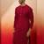 Men red cotton band collar kurta - traditional thread embroidered summer wear