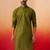 Men mehendi green cotton geometric jacquard kurta - premium barfi pattern summer wear