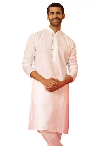 Men white cotton geometric jacquard kurta - premium barfi pattern versatile wear