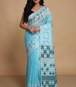 art silk bengal handloom jamdani saree (aqua)