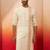 Mens white rust cotton jamdani kurta - navratri handwoven traditional wear