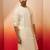 Mens white rust cotton jamdani kurta - navratri handwoven traditional wear