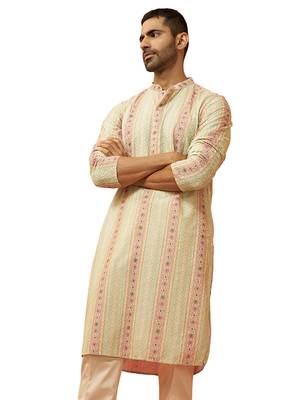 Men mint green cotton sequin embroidered kurta - premium festive glitz party wear 1