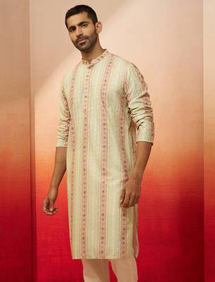 Men mint green cotton sequin embroidered kurta - premium festive glitz party wear 2