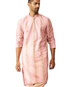 Men peach cotton sequin embroidered kurta - premium festive glitz traditional wear