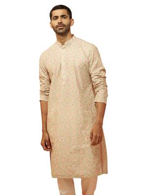 Men green cotton floral sequin embroidered kurta - premium digital print festive wear 1