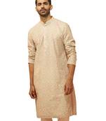 Men green cotton floral sequin embroidered kurta - premium digital print festive wear