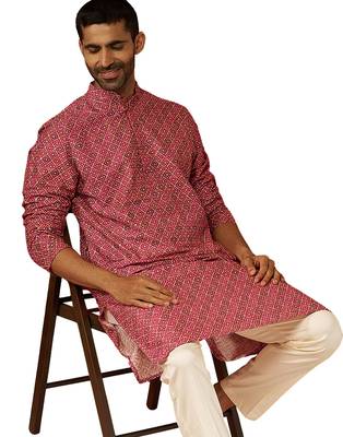 Men falsa cotton gems work kurta - premium digital floral print festive wear 1