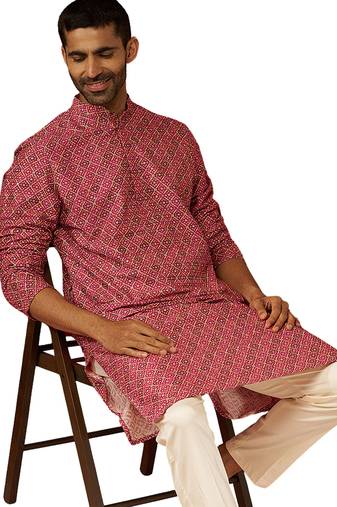 Men falsa cotton gems work kurta - premium digital floral print festive wear
