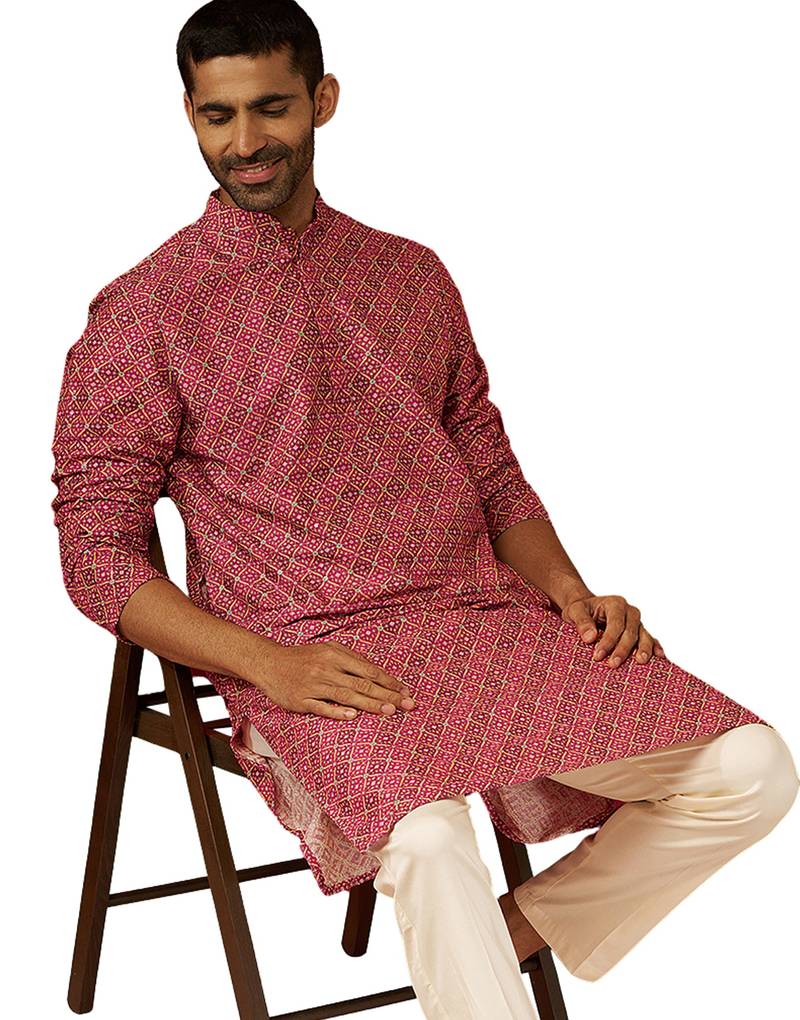 Men falsa cotton gems work kurta - premium digital floral print festive wear