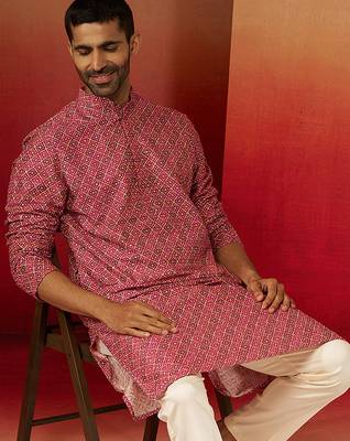 Men falsa cotton gems work kurta - premium digital floral print festive wear 2