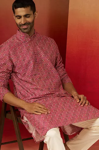 Men falsa cotton gems work kurta - premium digital floral print festive wear