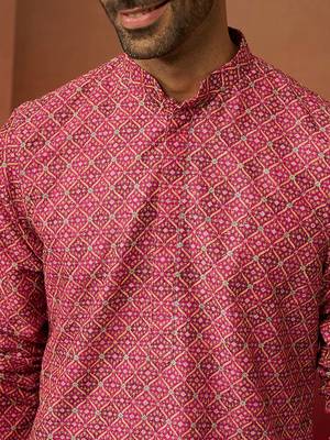 Men falsa cotton gems work kurta - premium digital floral print festive wear 3