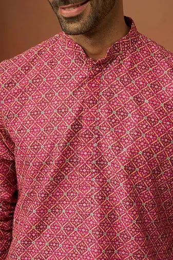 Men falsa cotton gems work kurta - premium digital floral print festive wear
