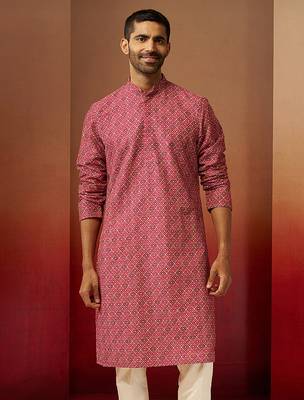 Men falsa cotton gems work kurta - premium digital floral print festive wear 4
